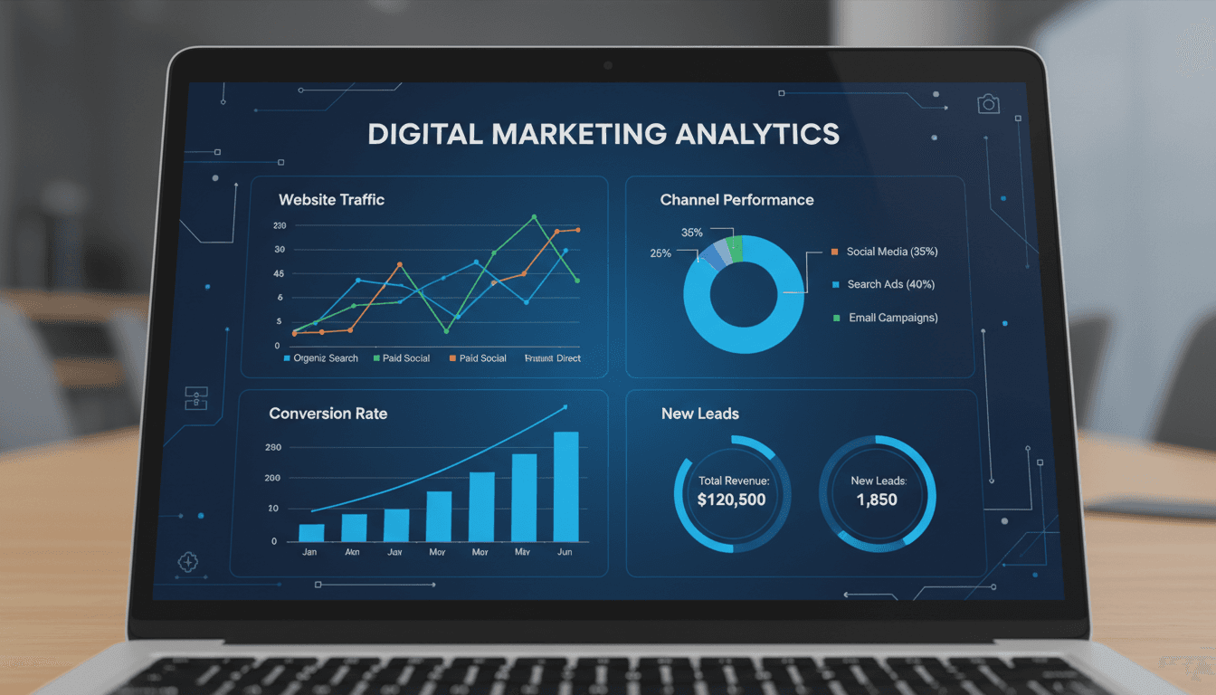 Marketing data analytics on laptop
